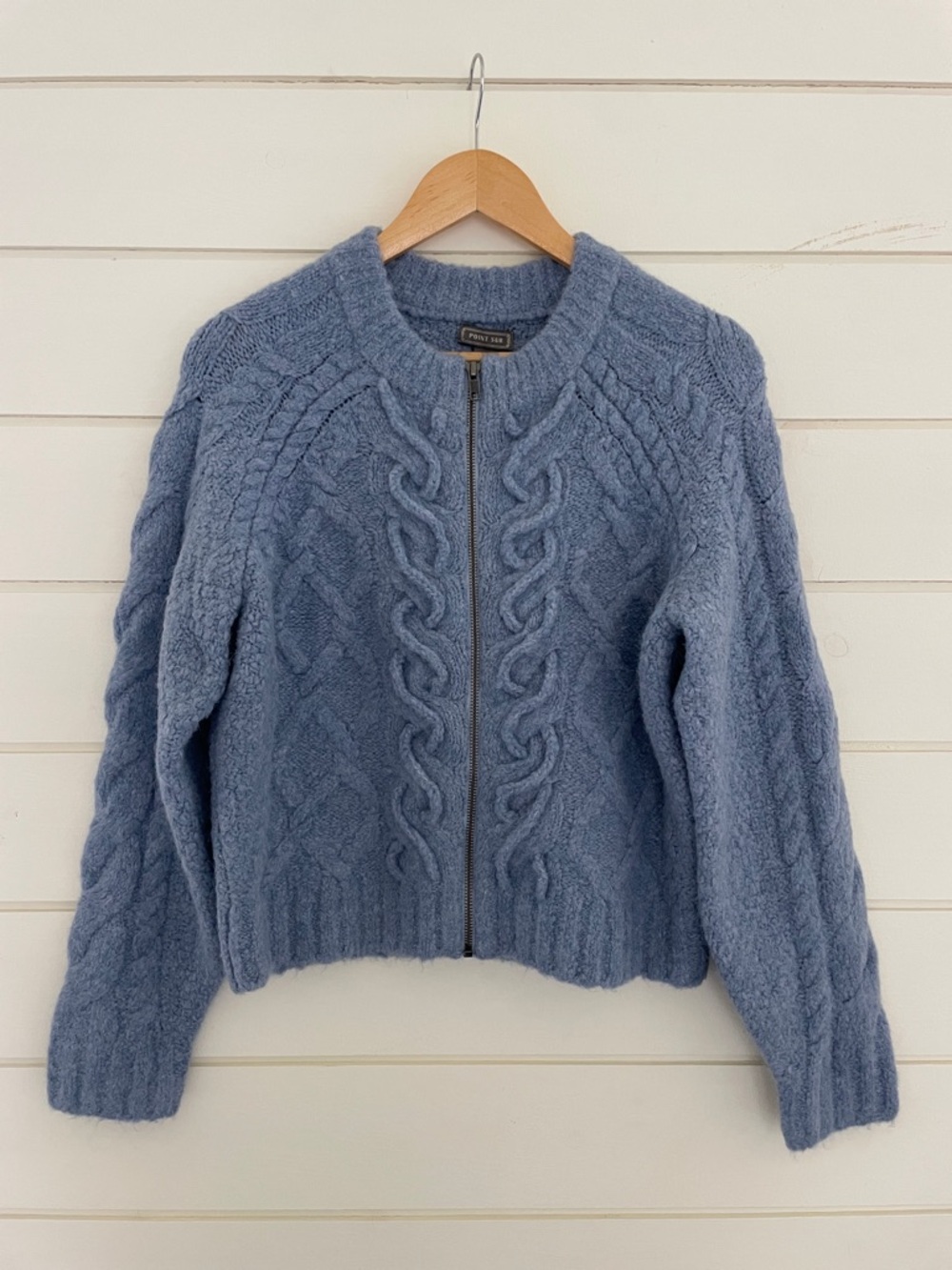 J. Crew Dusty Blue Cable-Knit Zip Cardigan size M